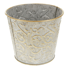 Obal kovový - kulatý, stříbrný, zlatá patina