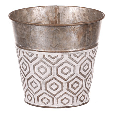 Obal kovový - kulatý, vysoký, s ornamenty, bílo-měděný Obal kovový - kulatý, vysoký, s ornamenty, bílo-měděný