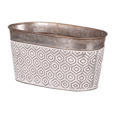 Obal kovový - oválný truhlík, s ornamenty, bílo-měděný Obal kovový - oválný truhlík, s ornamenty, bílo-měděný