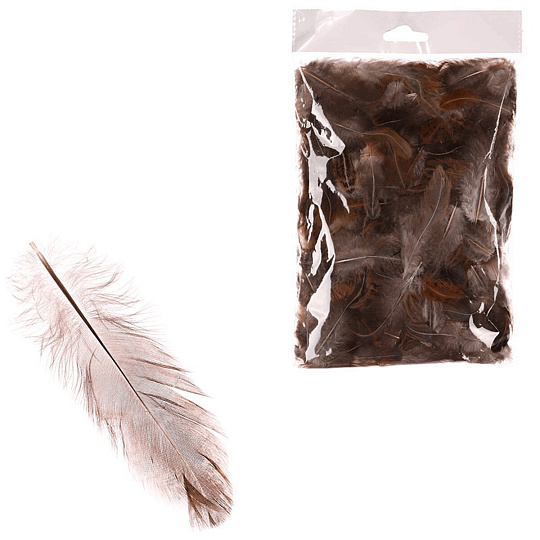 Peří přírodní - na aranžování, hnědé, cena za balení (10 g)