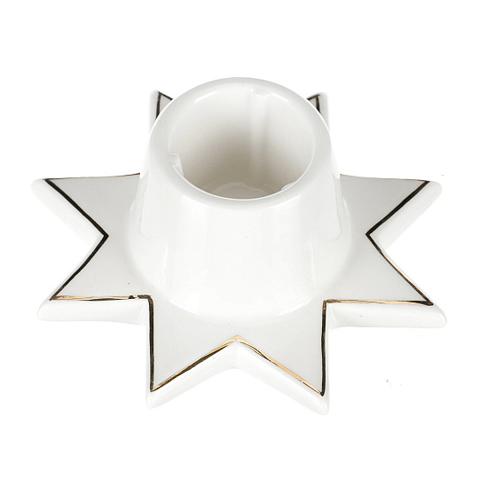 Svícen na kónickou svíčku - porcelán, tvar hvězdy, bílý