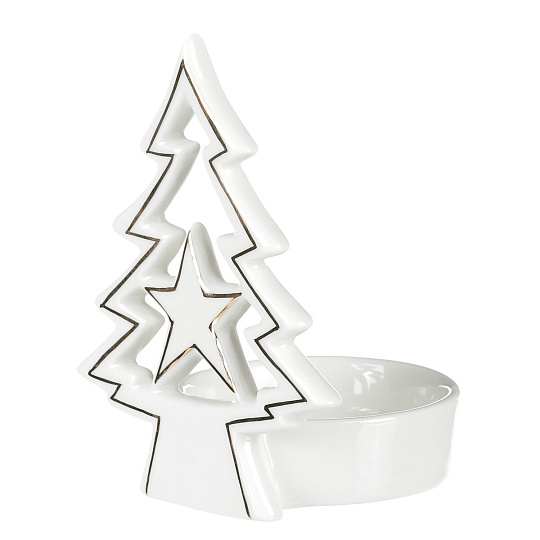 Svícen na kónickou svíčku - porcelán, stromek a hvězda, bílý Svícen na kónickou svíčku - porcelán, stromek a hvězda, bílý