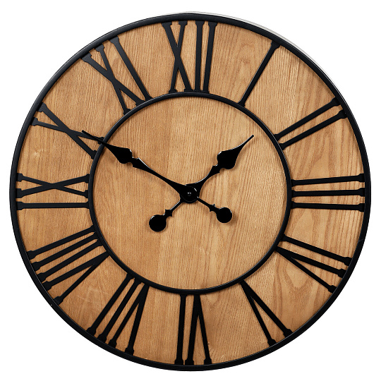 Hodiny nástěnné - pr. 60 cm, kov a MDF s jasanovou dýhou Hodiny nástěnné - pr. 60 cm, kov a MDF s jasanovou dýhou