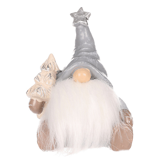 Skřítek sedící - figurka z polyresinu, šedá čepice