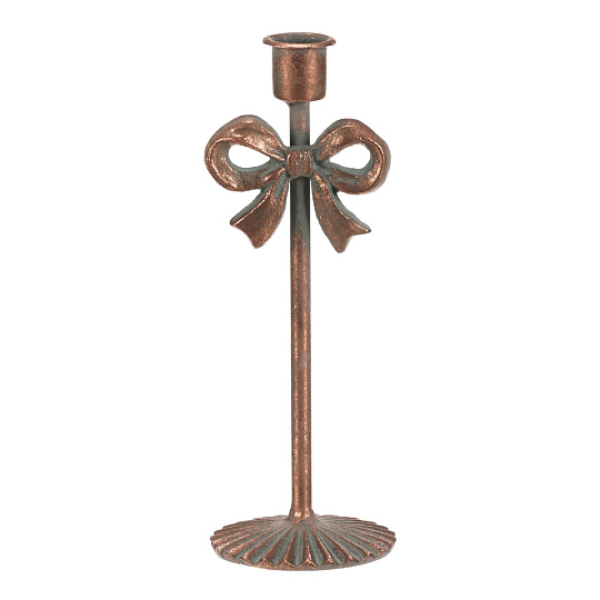 Svícen kovový - 22 cm, s mašlí, na kónickou svíčku, měděný Svícen kovový - 22 cm, s mašlí, na kónickou svíčku, měděný