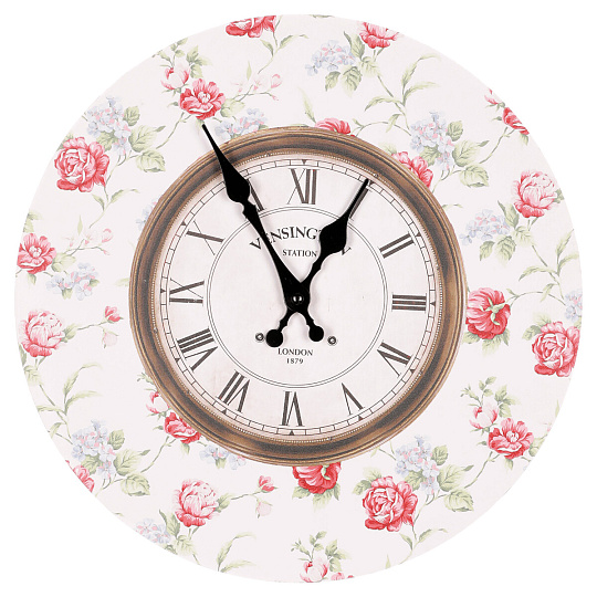 Hodiny nástěnné - pr. 34 cm, MDF, květinový motiv Hodiny nástěnné - pr. 34 cm, MDF, květinový motiv