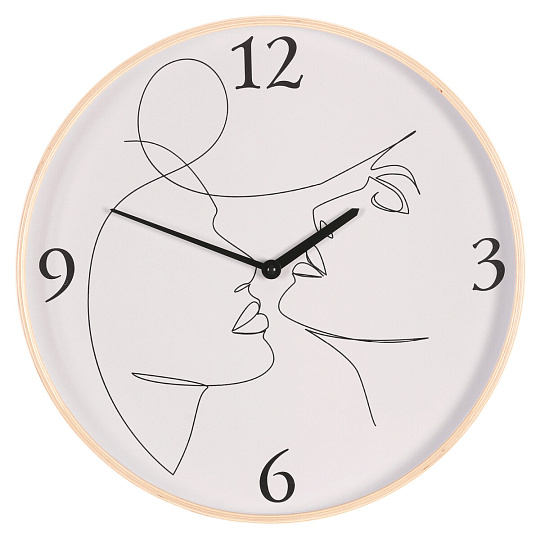 Hodiny nástěnné - pr. 40 cm, MDF a dřevěný rám, motiv tváří