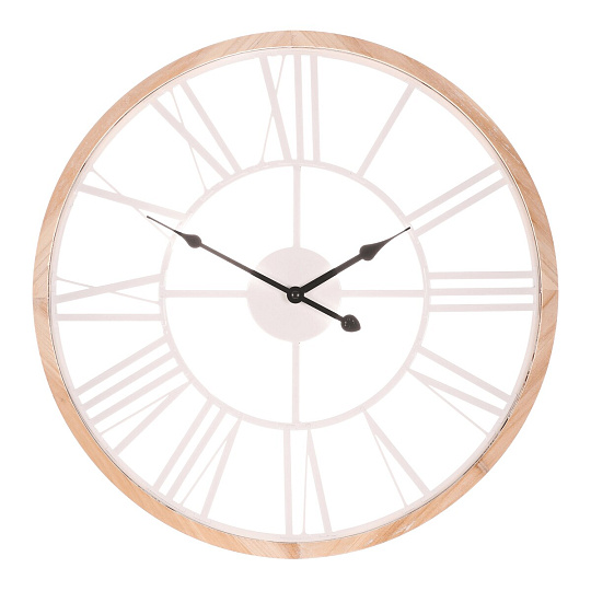 Hodiny nástěnné - pr. 50 cm, kov a dřevěný rám, bílé římské číslice Hodiny nástěnné - pr. 50 cm, kov a dřevěný rám, bílé římské číslice