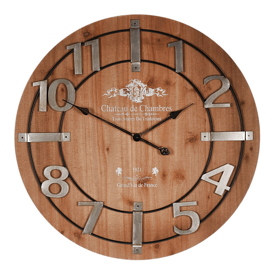 Hodiny nástěnné - pr. 68 cm, MDF s imitací dýhy, kovové číslice Hodiny nástěnné - pr. 68 cm, MDF s imitací dýhy, kovové číslice