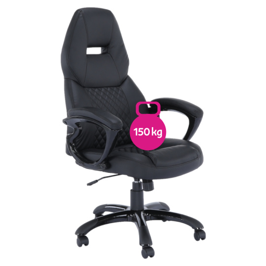 Kancelářské křeslo, ekokůže černá, nosnost 150 kg, HEVYR