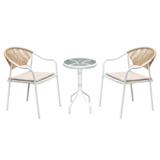 Zahradní 3-dílný ratanový set, bílá/béžová, ELIOR Zahradní 3-dílný ratanový set, bílá/béžová, ELIOR