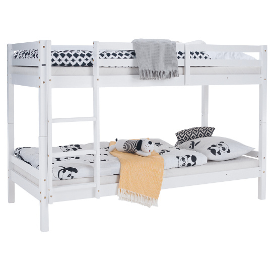 Patrová postel, 90x200, masivní dřevo, bílá, INEZA