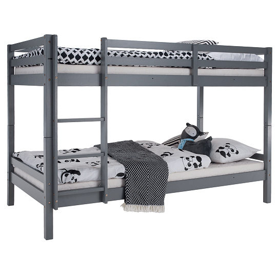 Patrová postel, 90x200, masivní dřevo, šedá, INEZA