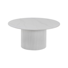 Konferenční stolek, bílý mramor/MDF, průměr 80 cm, MAHIR TYP 1