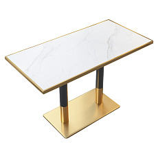 Jídelní bistro stůl, bílý mramor/černá/zlatá, 120x70 cm, DARIAN