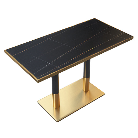 Jídelní bistro stůl, černý mramor/černá/zlatá, 120x70 cm, DARIAN