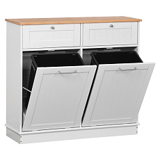 Výklopná skříňka s odpadkovým košem, bílá/bambus, DELINS TYP 2