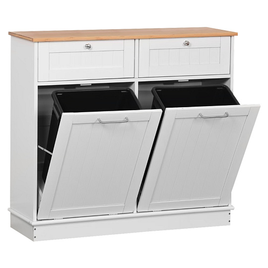 Výklopná skříňka s odpadkovým košem, bílá/bambus, DELINS TYP 2