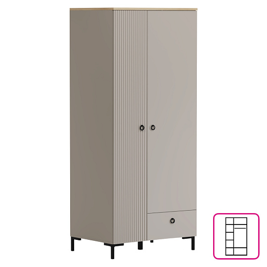 Skříň, šedohnědá Taupe/dub silverjack, DOMCA 2D1S