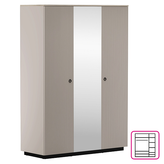 Skříň se zrcadlem, šedohnědá Taupe/dub silverjack, DOMCA 3D