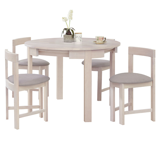 Jídelní set 1+4, masivní dřevo, bílá vzor dřevo/sivobéžová, DOMIO