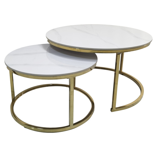 Konferenční stolky, set 2 ks, imitace mramoru/gold chrom-zlatý, DEVNET 3 NEW Konferenční stolky, set 2 ks, imitace mramoru/gold chrom-zlatý, DEVNET 3 NEW