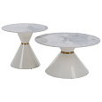Konferenční stolky, set 2 ks, bílý mramor/bílá/zlatá, kov, MABUZ NEW