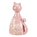 Kočka - keramická figurka, dekor květin, vel. L, růžová