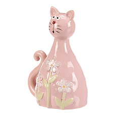 Kočka - keramická figurka, dekor květin, vel. M, růžová Kočka - keramická figurka, dekor květin, vel. M, růžová