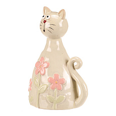 Kočka - keramická figurka, dekor květin, vel. L, žluto-zelená Kočka - keramická figurka, dekor květin, vel. L, žluto-zelená