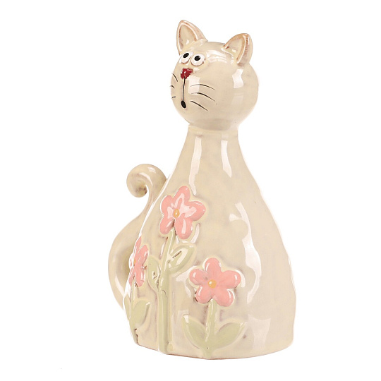 Kočka - keramická figurka, dekor květin, vel. M, žluto-zelená Kočka - keramická figurka, dekor květin, vel. M, žluto-zelená
