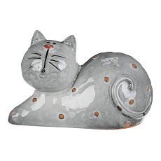 Kočka - keramická figurka, ležící, vel. XL, šedá