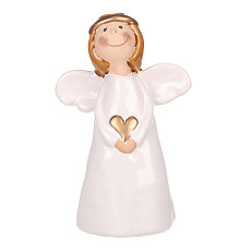 Anděl - keramická figurka, bílá se zlatým srdcem