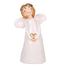 Anděl - keramická figurka, bílá se zlatým srdcem