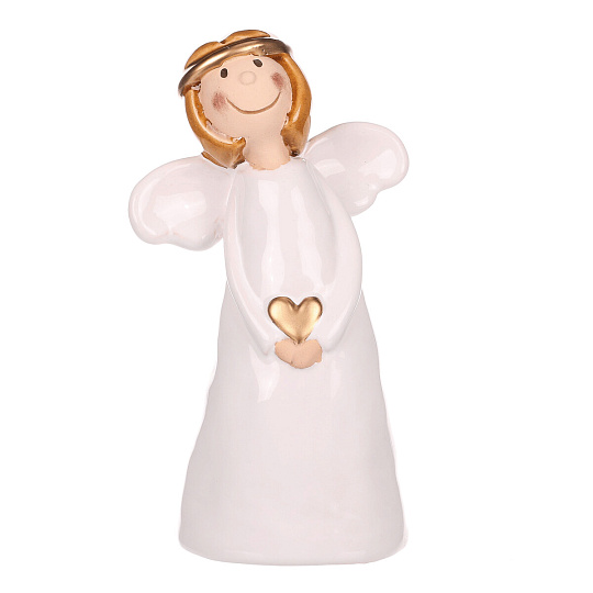 Anděl - keramická figurka, bílá se zlatým srdcem