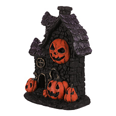 Domeček z magnesia - Halloween, LED osvětl., černý s dýněmi