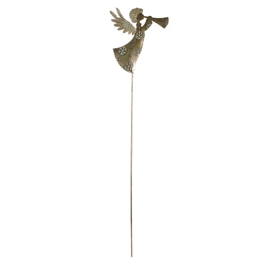 Anděl kovový s trumpetou - zápich, barva zlatá-antik