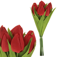Tulipán - umělá kytice, 7 květů, barva červená Tulipán - umělá kytice, 7 květů, barva červená