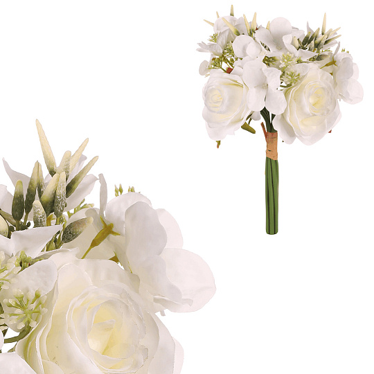 Růže a gypsophila - umělá kytice, barva bílá Růže a gypsophila - umělá kytice, barva bílá
