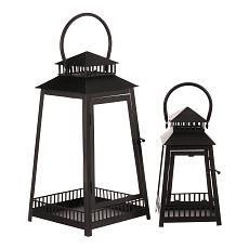 Lucerna kovová - čtyřboká, černá, cena za sadu 2 ks