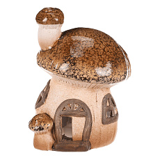 Houbový domeček - keramika, LED osvětlení, hnědý