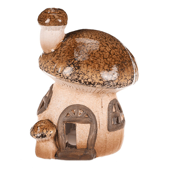 Houbový domeček - keramika, LED osvětlení, hnědý