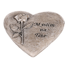 Srdce s růží a nápisem - na pověšení, polyresin, šedé