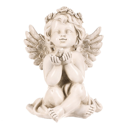 Anděl pietní - polyresin, LED, sedící, sv. šedý