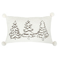 Polštář s výplní - šedý se stromky, pompóny, 100% polyester, 50 x 30 cm