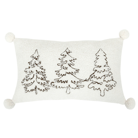 Polštář s výplní - šedý se stromky, pompóny, 100% polyester, 50 x 30 cm Polštář s výplní - šedý se stromky, pompóny, 100% polyester, 50 x 30 cm