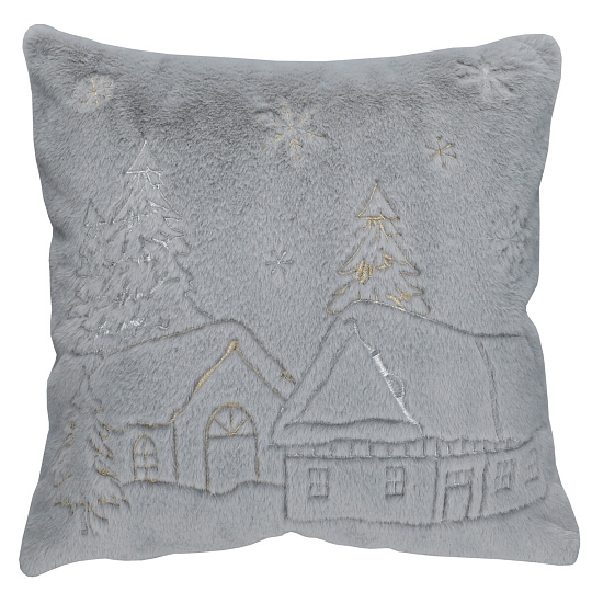 Polštář s výplní - umělá kožešina, vánoční, šedý, 100% polyester, 45 x 45 cm Polštář s výplní - umělá kožešina, vánoční, šedý, 100% polyester, 45 x 45 cm