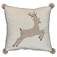 Polštář s výplní - s jelenem, hnědý, s pompóny, 100% polyester, 45 x 45 cm