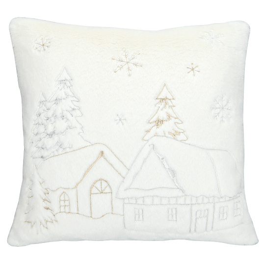 Polštář s výplní - umělá kožešina, zimní, bílo-zelený, 100% polyester, 45 x 45 cm