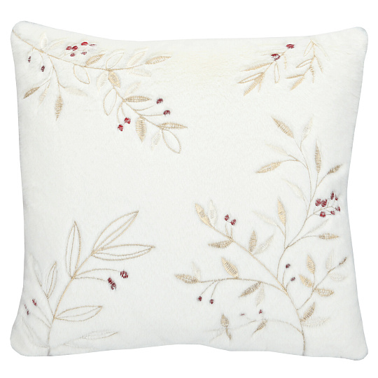 Polštář s výplní - umělá kožešina, bílý s větvičkami, 100% polyester, 45 x 45 cm